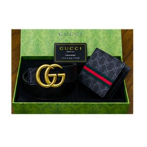 Gucci GG Supreme Canvas Belt & Web Bifold Wallet Luxury Gift Set - TS-01