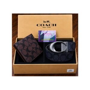Coach Signature Coated Canvas Belt & Bifold Wallet Luxury Gift Set - TS-01