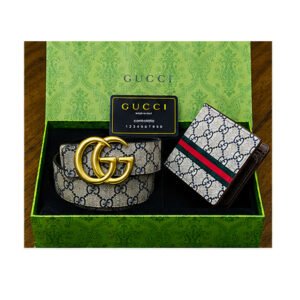 Gucci GG Supreme Canvas Belt & Web Bifold Wallet Luxury Gift Set - TS-10