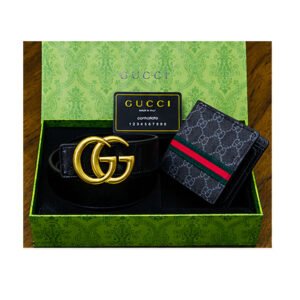 Gucci GG Supreme Canvas Belt & Web Bifold Wallet Luxury Gift Set - TS-11