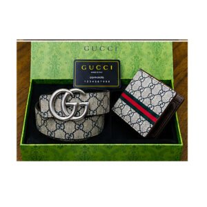 Gucci GG Supreme Canvas Belt & Web Bifold Wallet Luxury Gift Set - TS-02