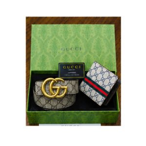 Gucci Signature Heat-Embossed Black Leather Belt & Wallet Gift Set - TS-02