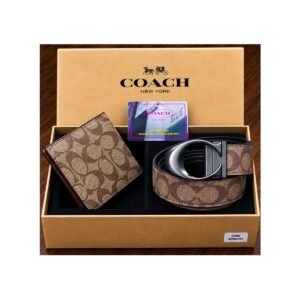 Coach Signature Coated Canvas Belt & Bifold Wallet Luxury Gift Set - TS-02