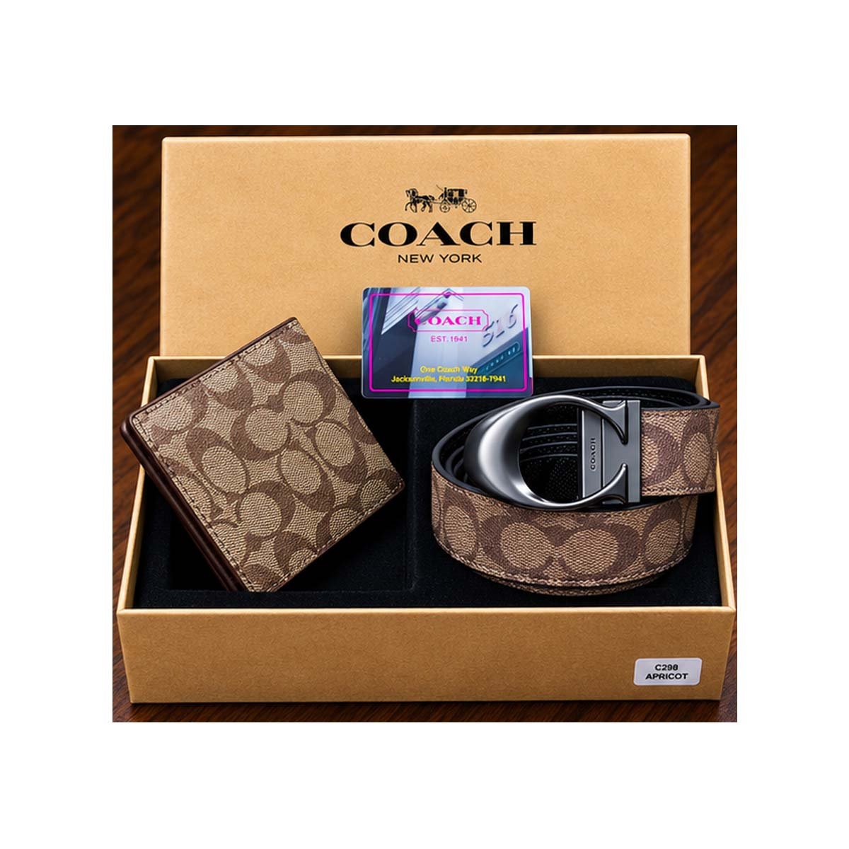 Coach Signature Belt & Bifold Wallet Gift Set. Light & Dark Brown - Image 2