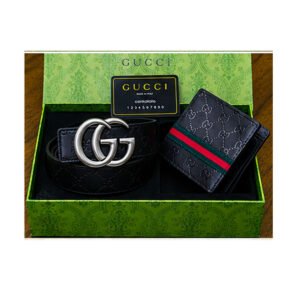 Gucci GG Supreme Canvas Belt & Web Bifold Wallet Luxury Gift Set - TS-03