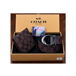Coach Signature Coated Canvas Belt & Bifold Wallet Luxury Gift Set - TS-03
