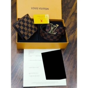 Louis Vuitton Damier Ebene Initiales Belt & Bifold Wallet Gift Set - TS-04