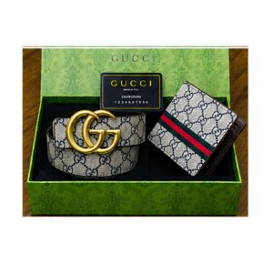 Gucci GG Supreme Canvas Belt & Web Bifold Wallet Luxury Gift Set - TS-04
