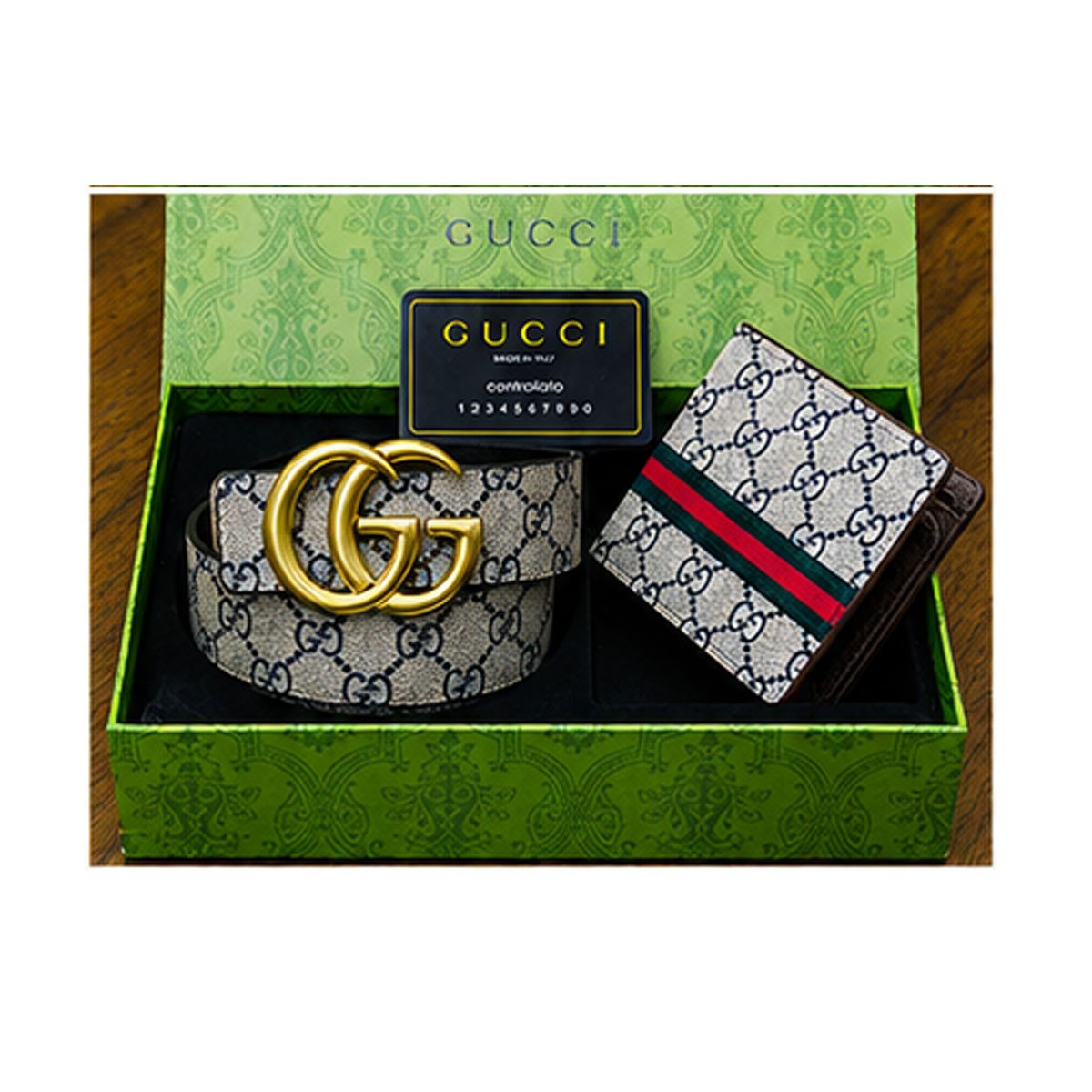 Gucci GG Supreme Web Stripe Belt & Bifold Wallet Gift Set - Image 2
