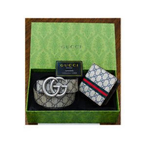 Gucci Signature Heat-Embossed Black Leather Belt & Wallet Gift Set - TS-04