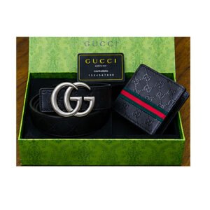 Gucci GG Supreme Canvas Belt & Web Bifold Wallet Luxury Gift Set - TS-05