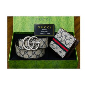 Gucci GG Supreme Canvas Belt & Web Bifold Wallet Luxury Gift Set - TS-06