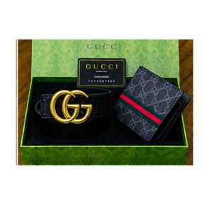 Gucci GG Supreme Canvas Belt & Web Bifold Wallet Luxury Gift Set - TS-07