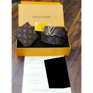 Louis Vuitton Damier Ebene Initiales Belt & Bifold Wallet Gift Set - TS-07