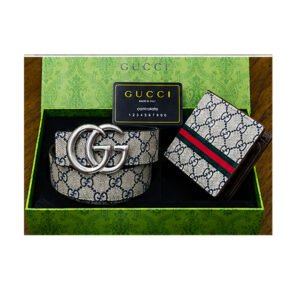 Gucci GG Supreme Canvas Belt & Web Bifold Wallet Luxury Gift Set - TS-08