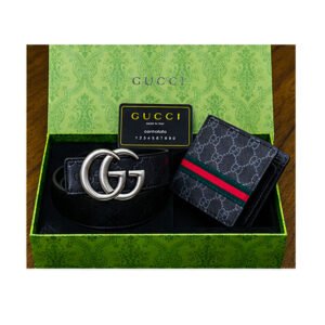 Gucci GG Supreme Canvas Belt & Web Bifold Wallet Luxury Gift Set - TS-09
