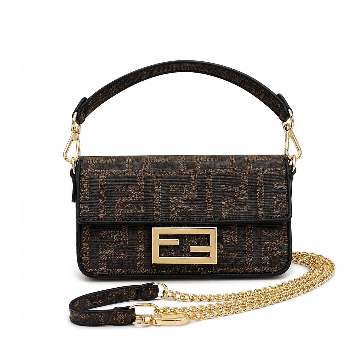 Fendi Baguette FF Monogram Brown Canvas Shoulder Bag