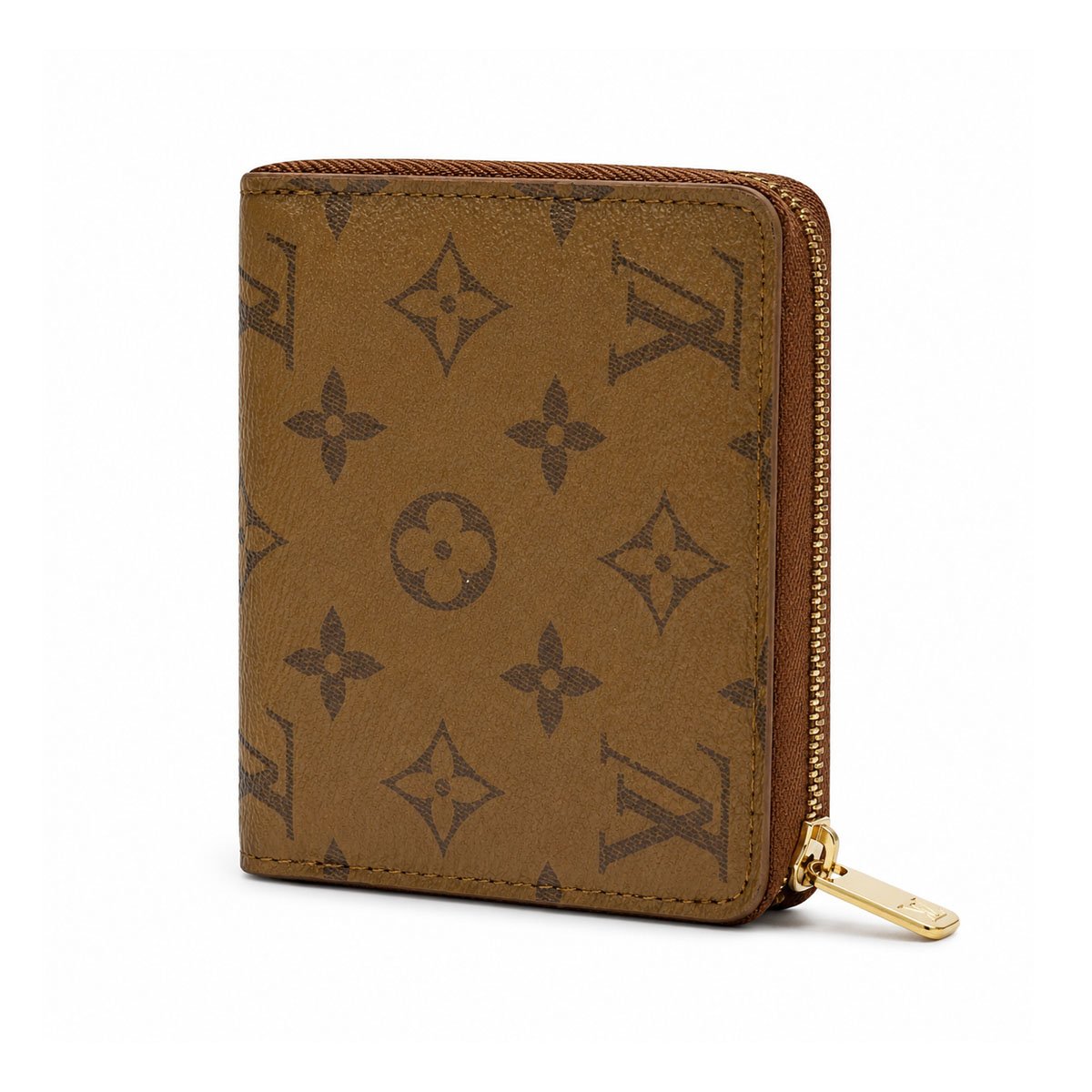 Louis Vuitton Monogram Reverse tan and brown zip compact wallet