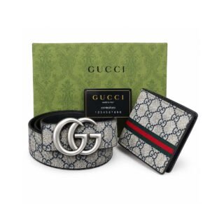 Gucci GG Supreme Canvas Belt & Web Bifold Wallet Luxury Gift Set