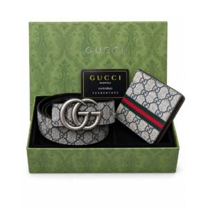Gucci GG Supreme Canvas Belt & Web Bifold Wallet Luxury Gift Set