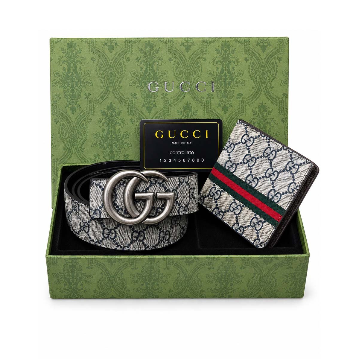 Gucci GG Supreme Web Stripe Belt & Bifold Wallet Gift Set