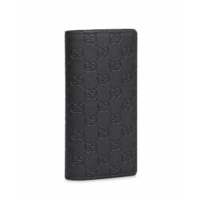 Signature Heat-Embossed Black Leather Vertical Long Wallet