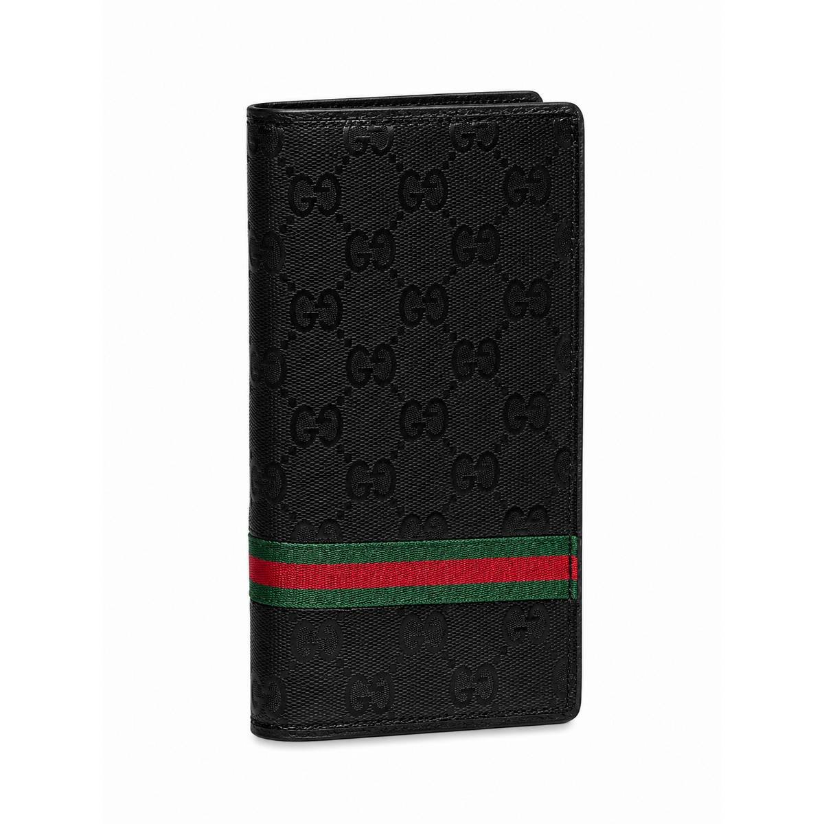 Gucci GG Supreme Canvas Vertical Long Wallet with Brown Leather Trim