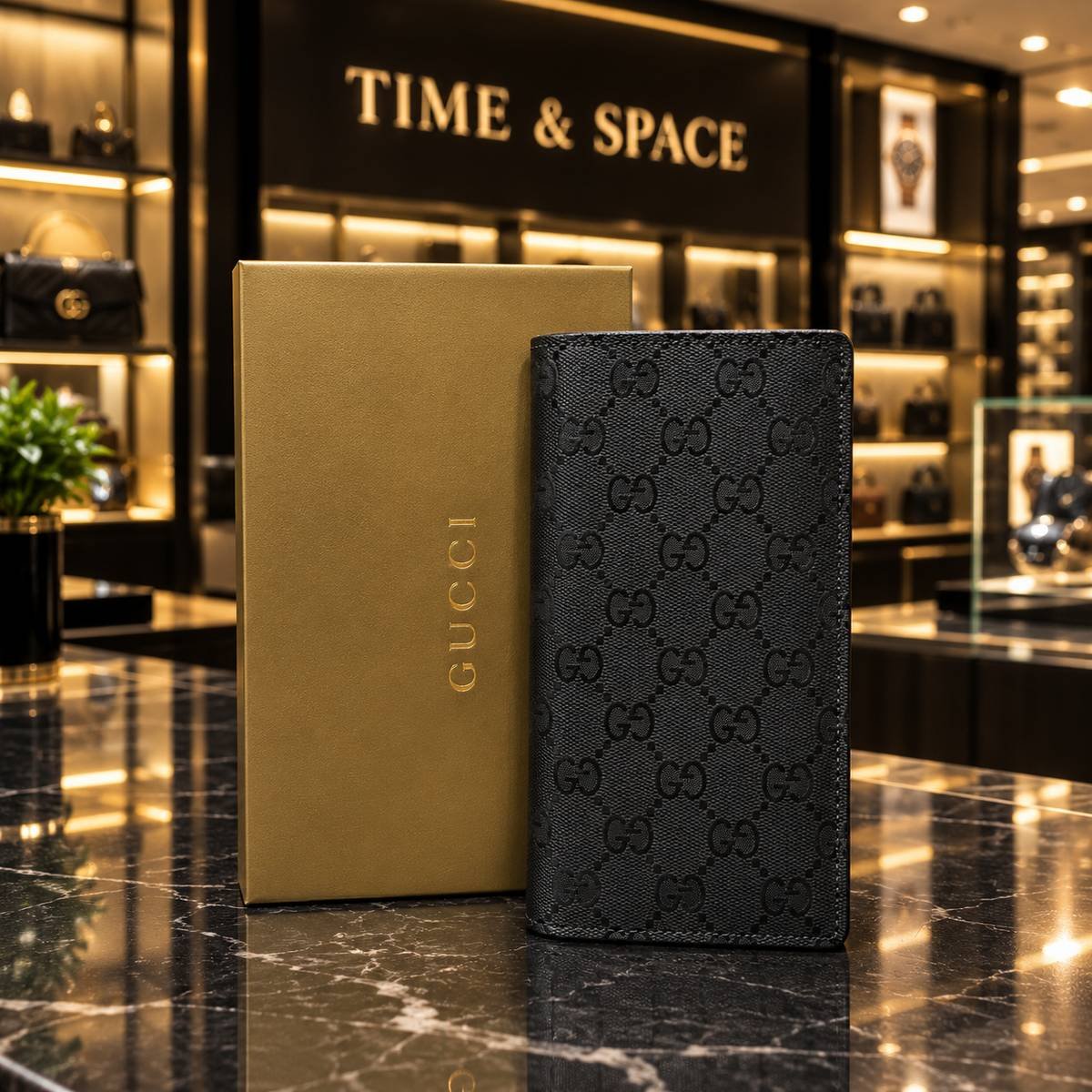 Gucci GG Supreme Canvas Vertical Long Wallet with Leather Trim - Image 3