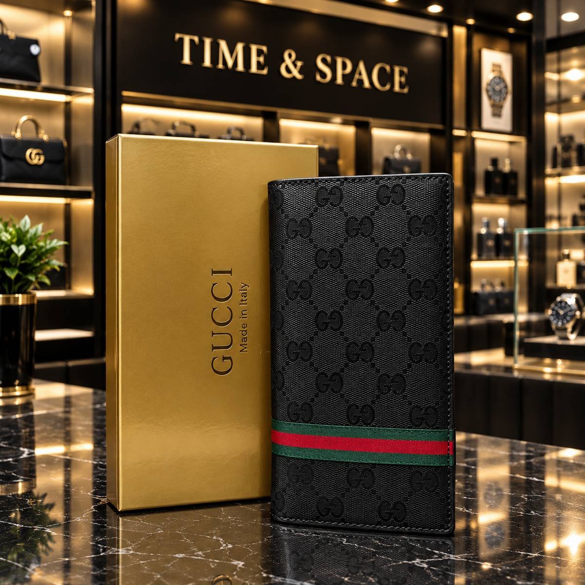 Gucci GG Supreme Canvas Vertical Long Wallet with Leather Trim - Image 4