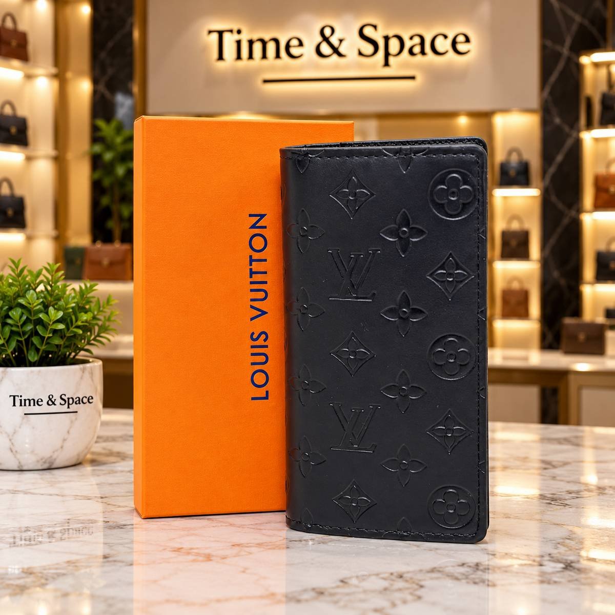Luxury Monogram Shadow Black Embossed Leather Long Wallet - Image 2