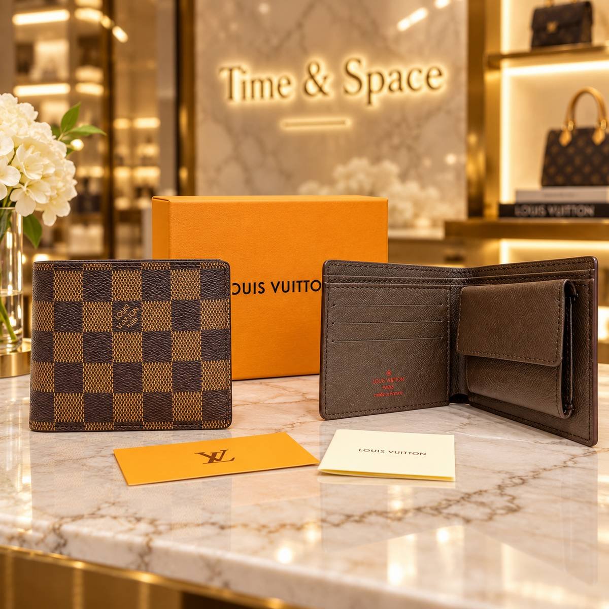 Louis Vuitton Damier Ebene Marco Bifold Wallet with Coin Pocket. - Image 3