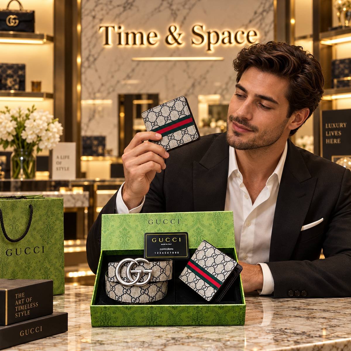 Gucci GG Supreme Web Stripe Belt & Bifold Wallet Gift Set - Image 3