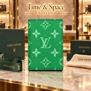 Luxury Monogram Canvas Pocket Organizer Card Holder Wallet - Emerald Green