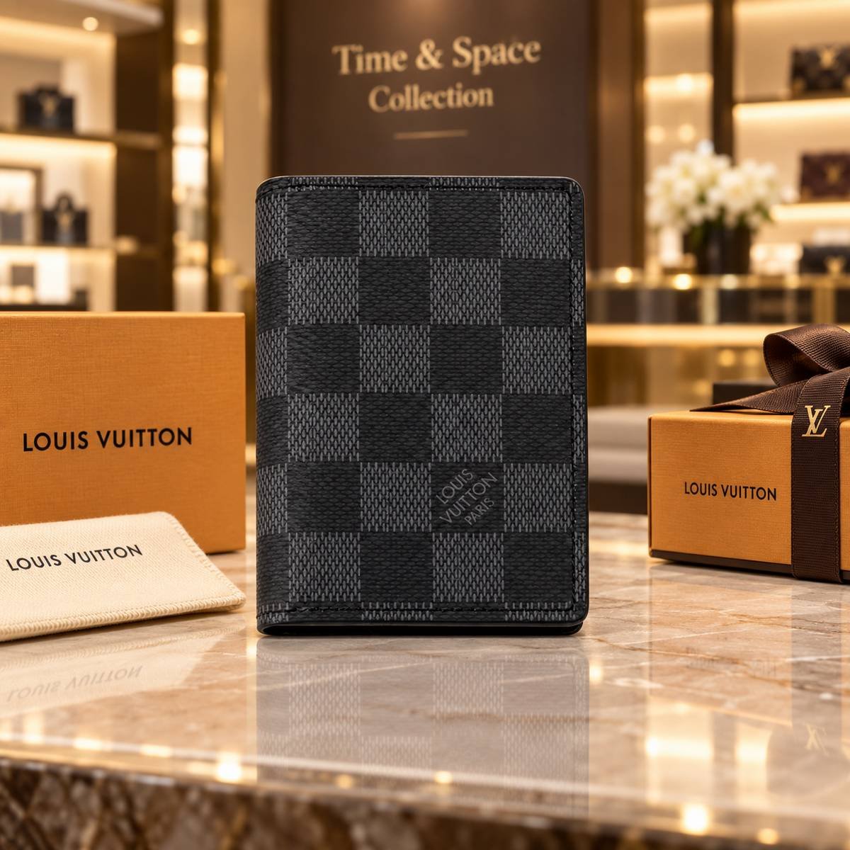 Louis Vuitton Damier Check Pocket Organizer Wallet. Black & White - Image 2