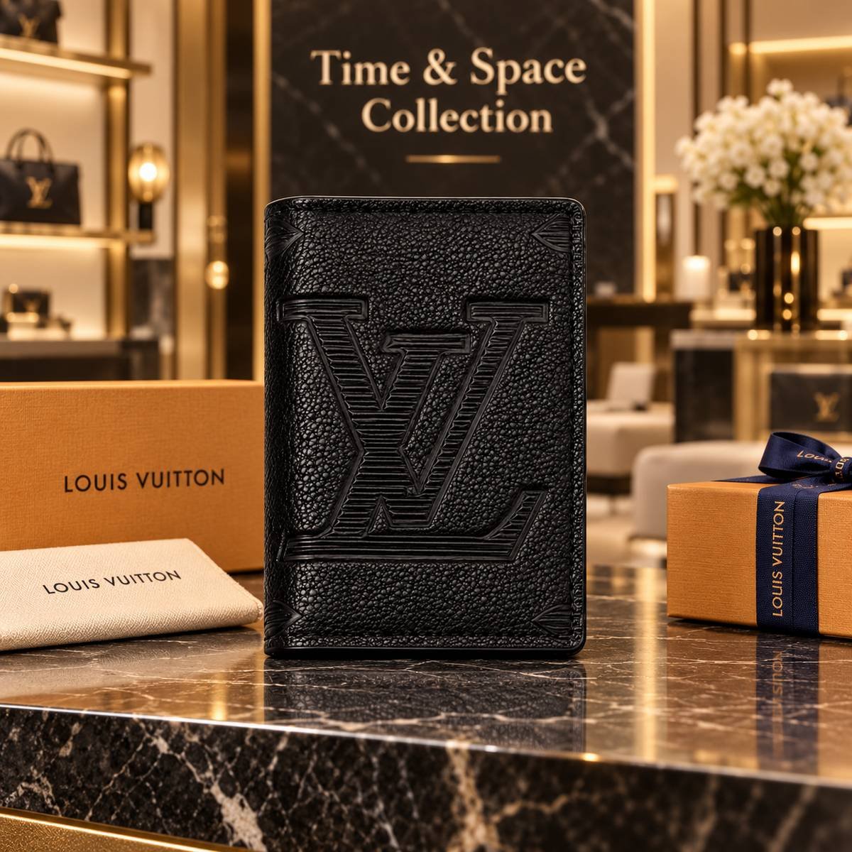 Louis Vuitton Oversized LV Embossed Black Pocket Organizer Wallet - Image 2