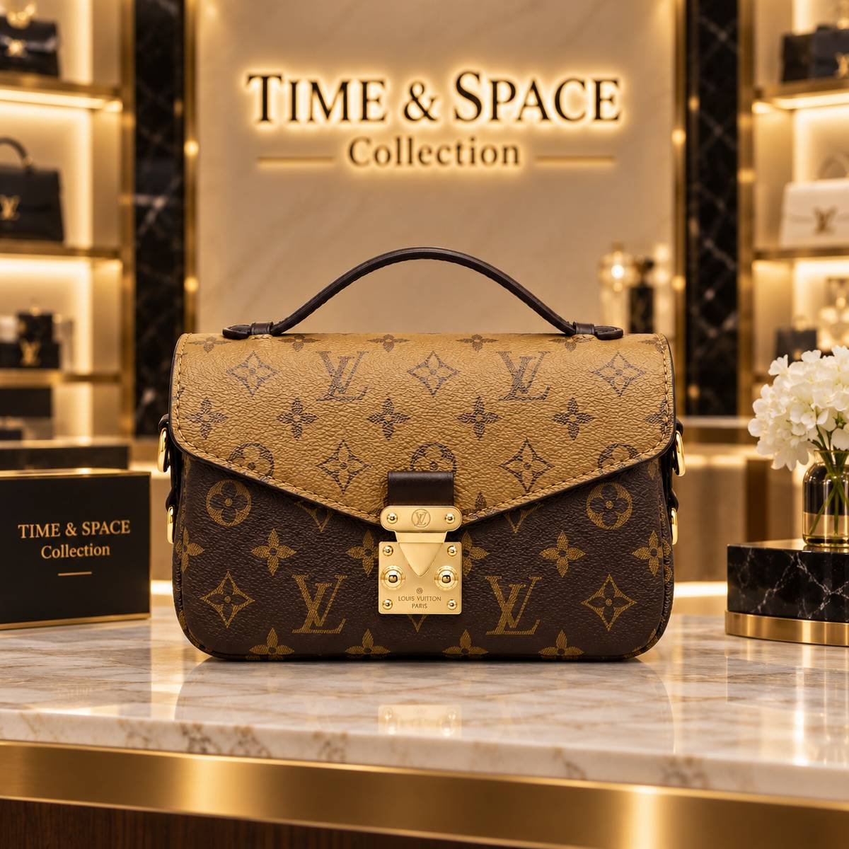 Louis Vuitton Monogram Structured Handbag, Classic & Reverse Brown - Image 2