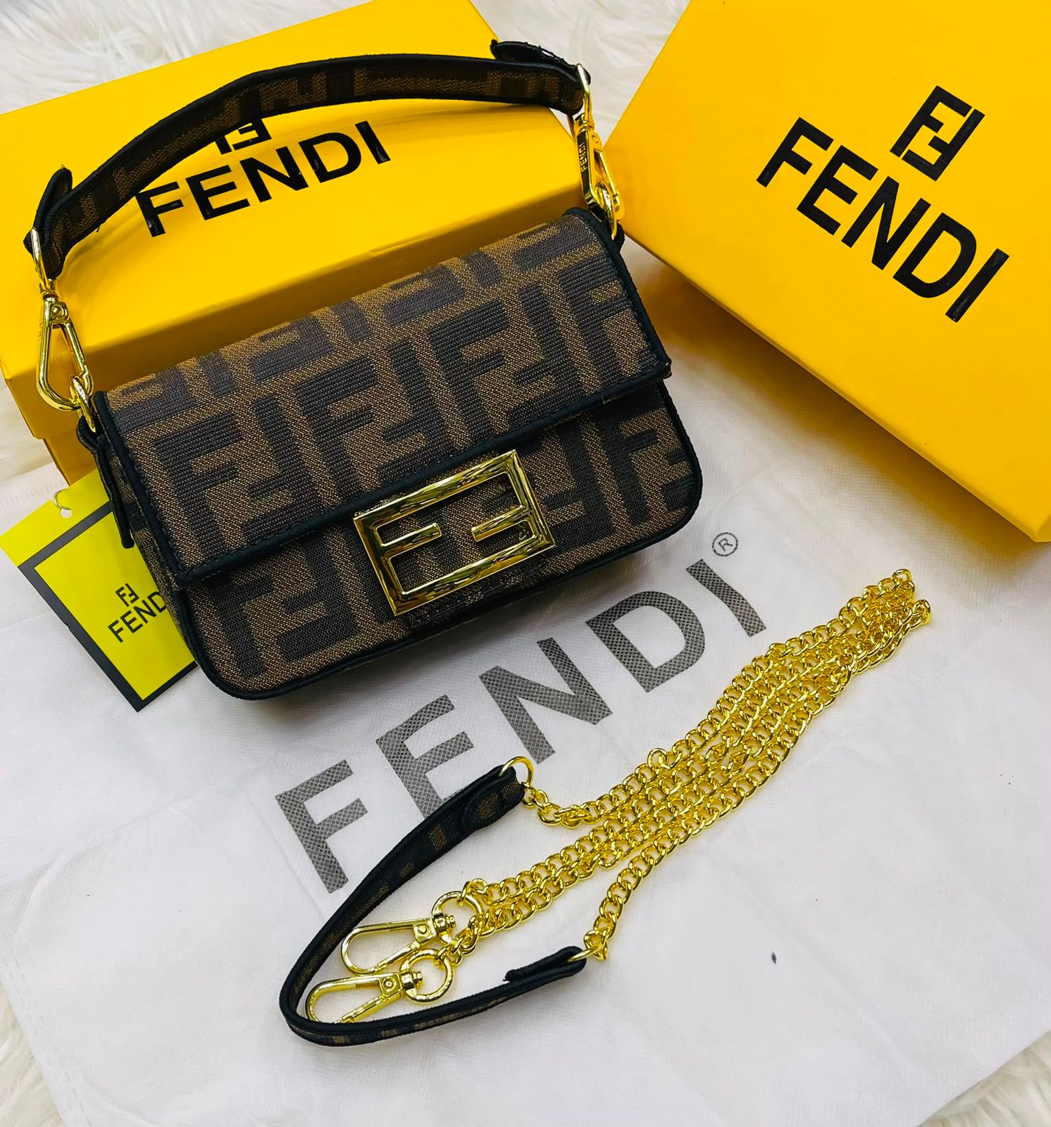 Fendi Baguette FF Monogram Brown Canvas Shoulder Bag - Image 2