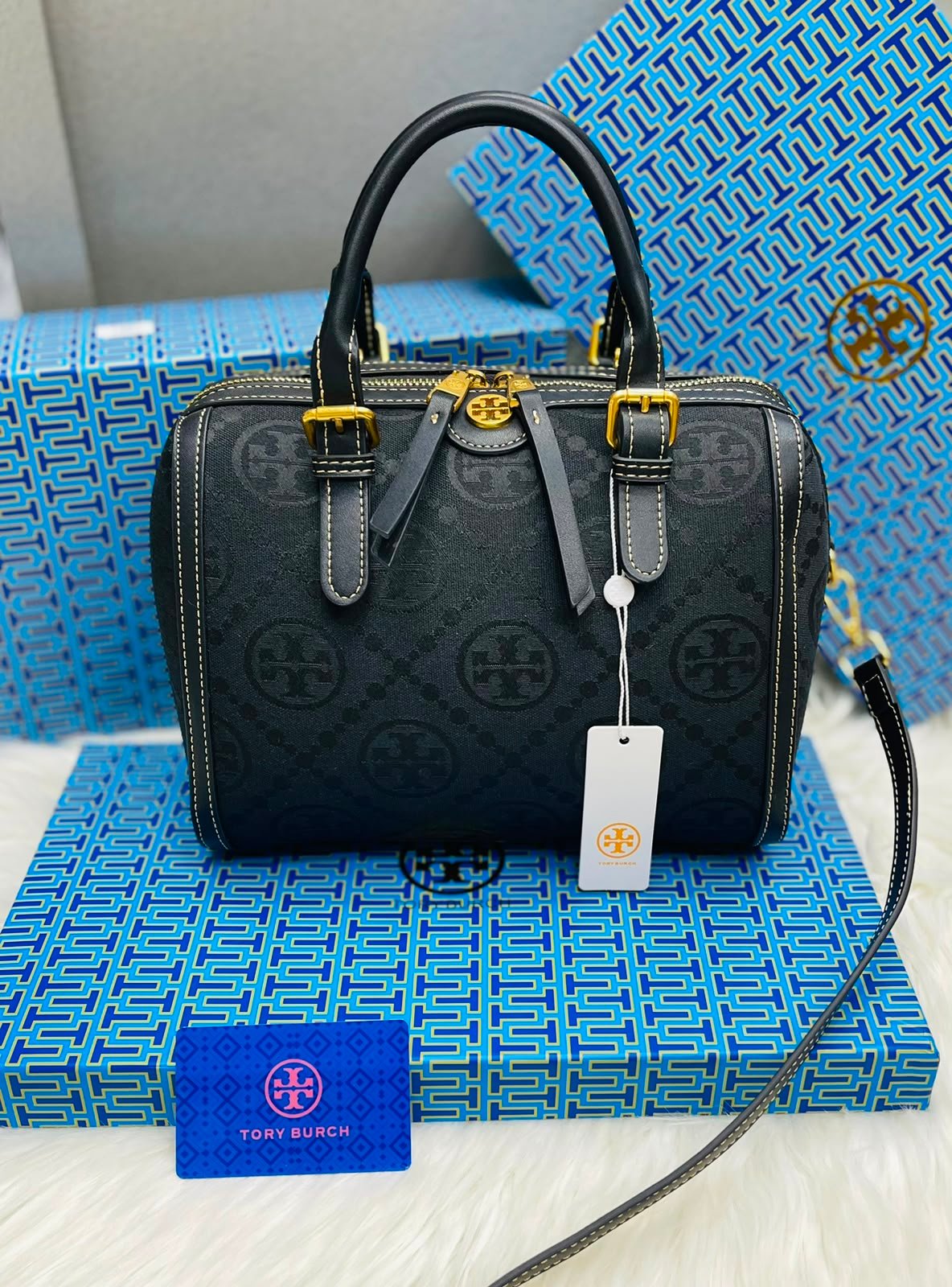 Tory Burch T Monogram Ivory Canvas Small Barrel Bag - Image 2