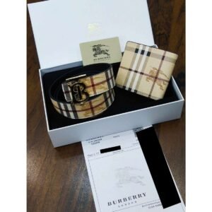 Burberry Vintage Check Monogram Buckle Belt & Bifold Wallet Gift Set - TS-05