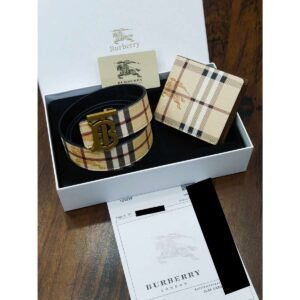 Burberry Vintage Check Monogram Buckle Belt & Bifold Wallet Gift Set - TS-04