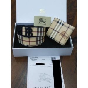 Burberry Vintage Check Monogram Buckle Belt & Bifold Wallet Gift Set - TS-03