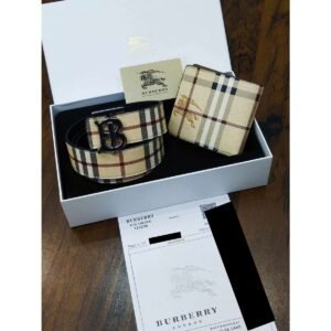 Burberry Vintage Check Monogram Buckle Belt & Bifold Wallet Gift Set - TS-01