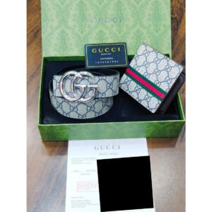 Gucci GG Supreme Canvas Belt & Web Bifold Wallet Luxury Gift Set - TS-02