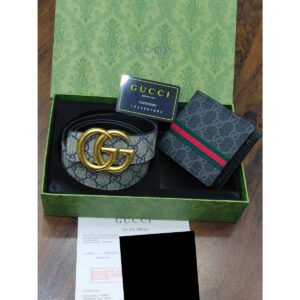 Gucci GG Supreme Canvas Belt & Web Bifold Wallet Luxury Gift Set - TS-03