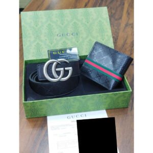 Gucci GG Supreme Canvas Belt & Web Bifold Wallet Luxury Gift Set - TS-01
