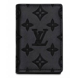 Embossed Leather Monogram Pocket Organizer Card Holder - Silver