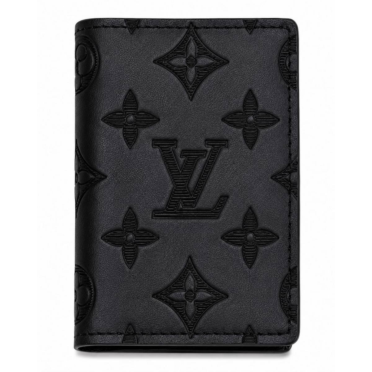 Louis Vuitton Monogram Embossed Bifold Wallet. Black Textured, Black Smooth & White - Image 3