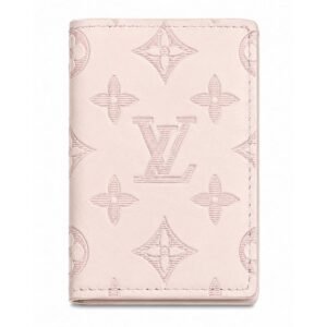 Embossed Leather Monogram Pocket Organizer Card Holder - Powder Pink