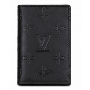 Embossed Leather Monogram Pocket Organizer Card Holder - Black
