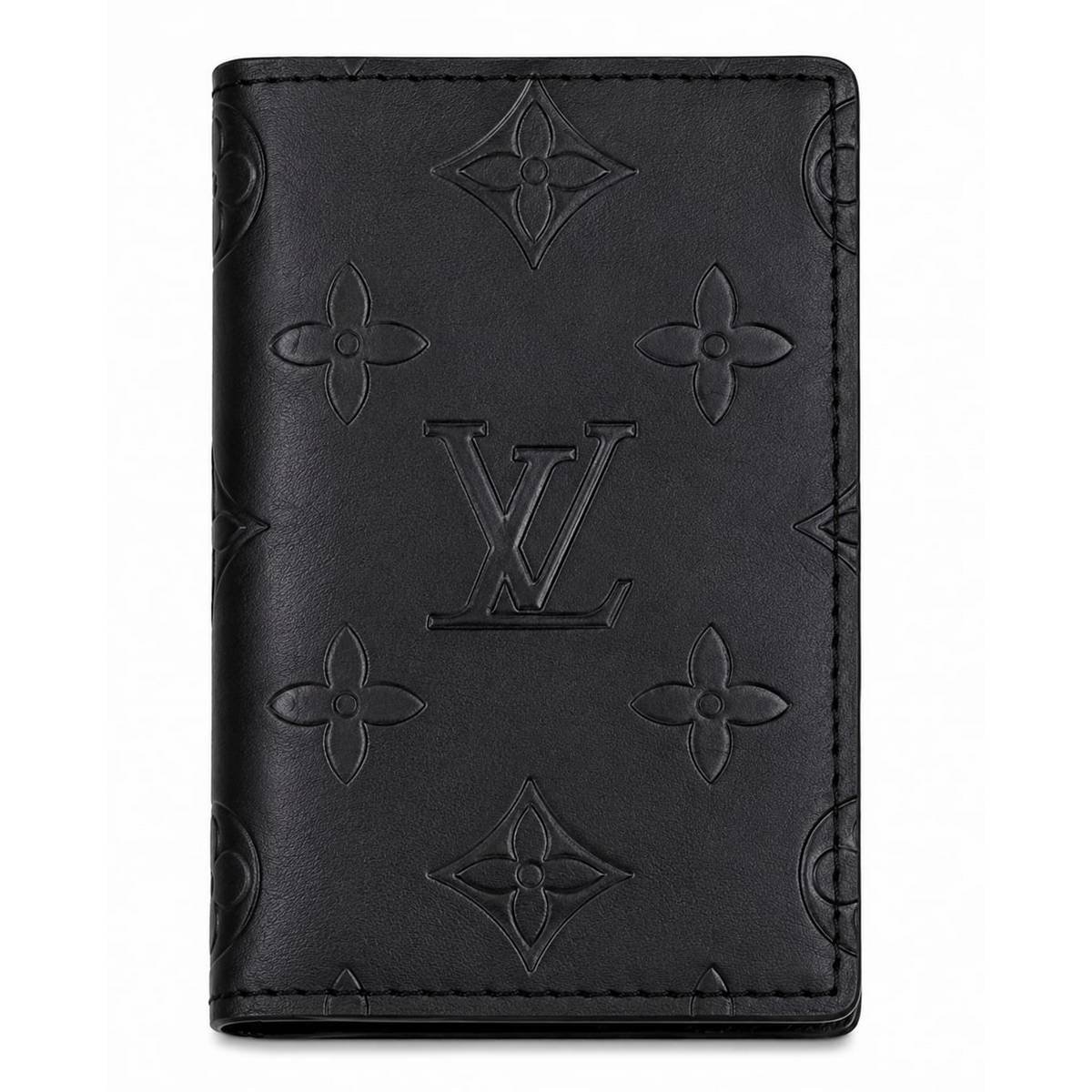 Louis Vuitton Monogram Embossed Bifold Wallet. Black Textured, Black Smooth & White - Image 2